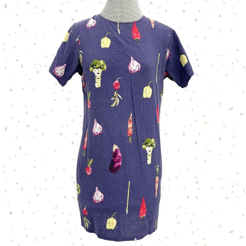 Pepaloves Veggie As She Goes Shift Dress Purple Indigo Vegetable Print Size XS